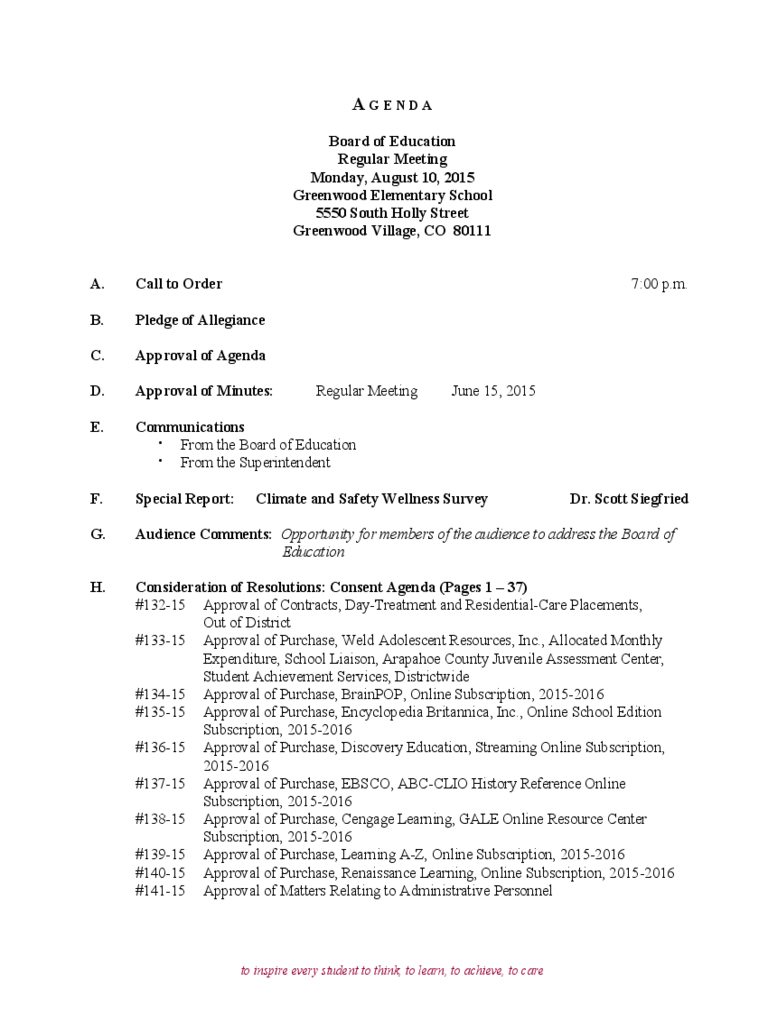 Board Of Education Regular Meeting Agenda Free Download within measurements 768 X 1024