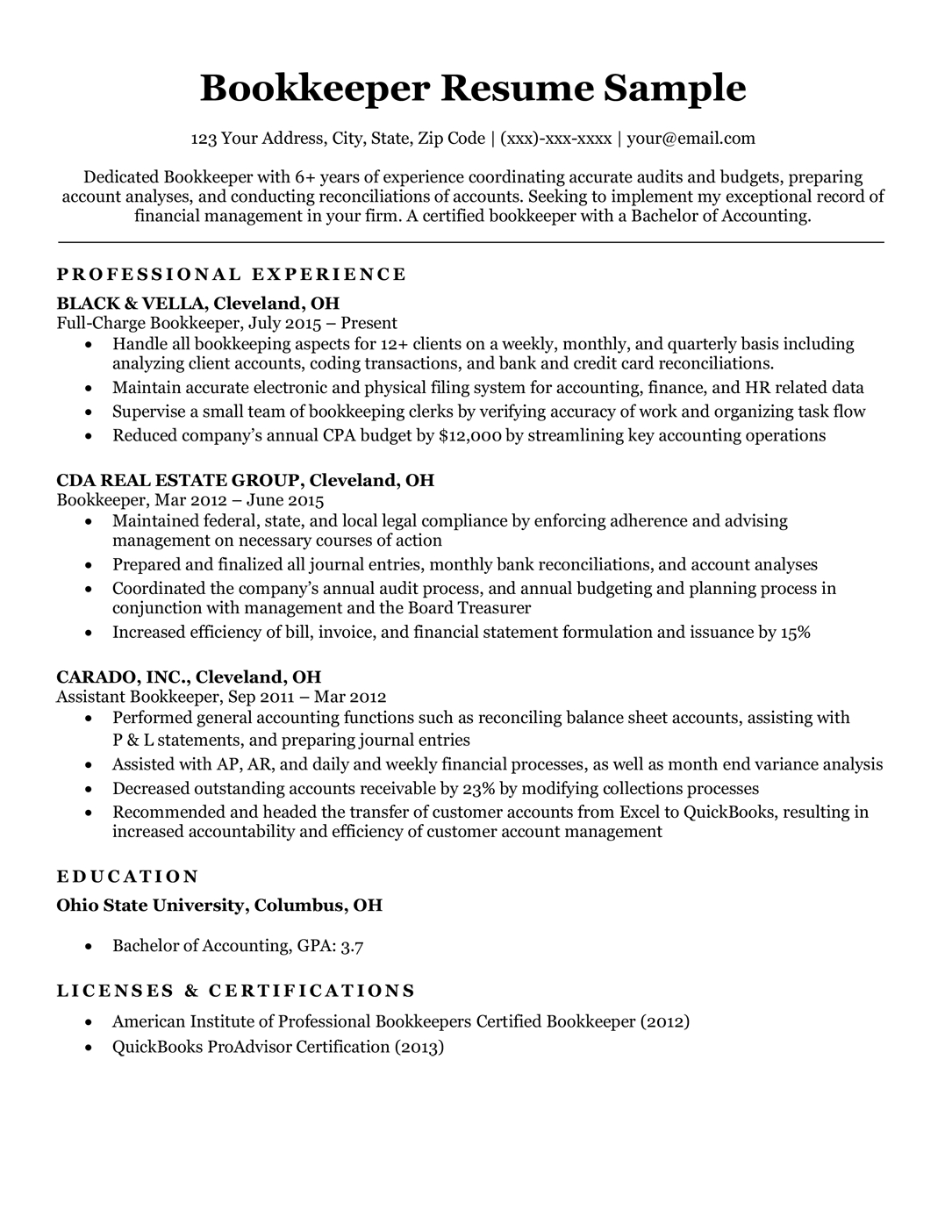 Bookkeeper Resume Sample Writing Tips Resume Companion in size 1085 X 1404