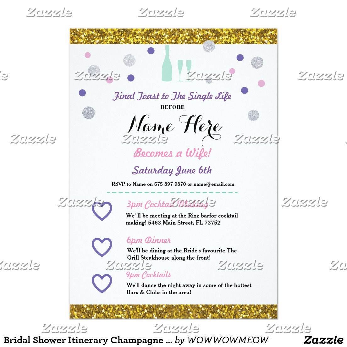 Bridal Shower Itinerary Champagne Invitation Zazzle throughout proportions 1104 X 1104