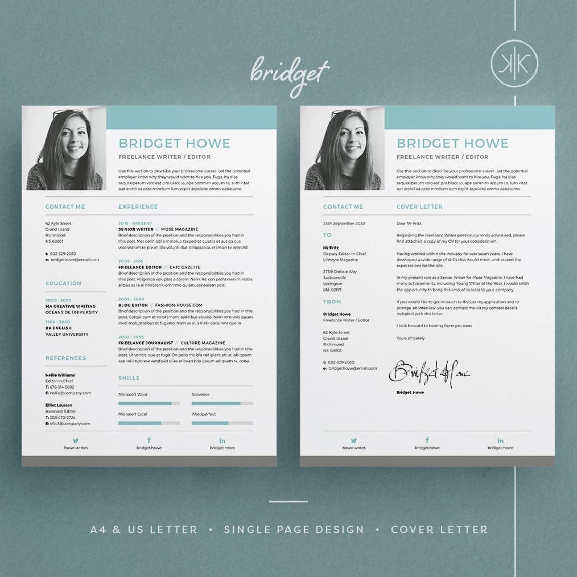 Bridget Resumecv Template Word Photoshop Indesign intended for sizing 1140 X 1140