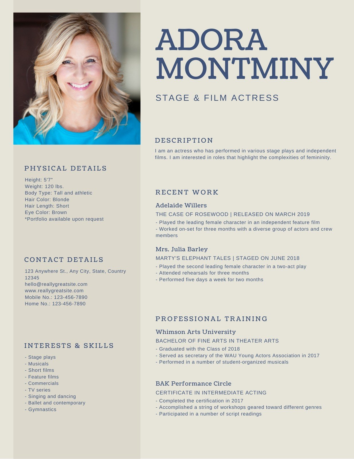 Brown Simple Photo Acting Resume Templates Canva regarding size 1236 X 1600