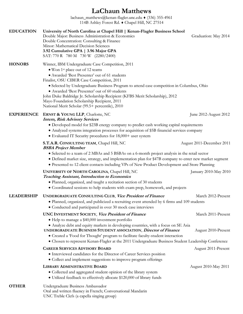 Unc Kenan Flagler Resume Template • Invitation Template Ideas