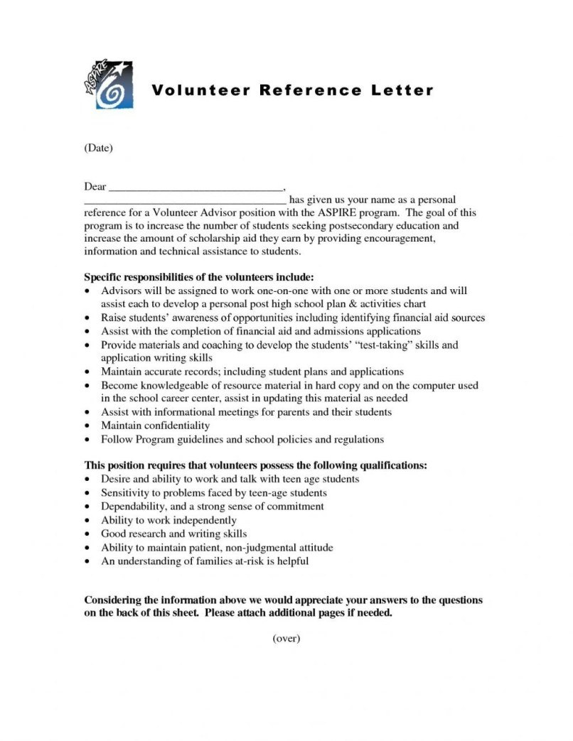 Bunch Ideas For Reference Letter For Volunteer Work Template with sizing 806 X 1043