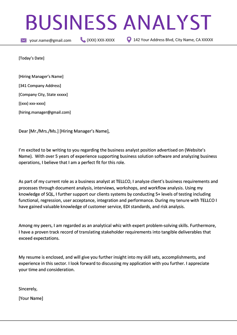 Business Analyst Cover Letter Example Writing Tips for measurements 800 X 1132