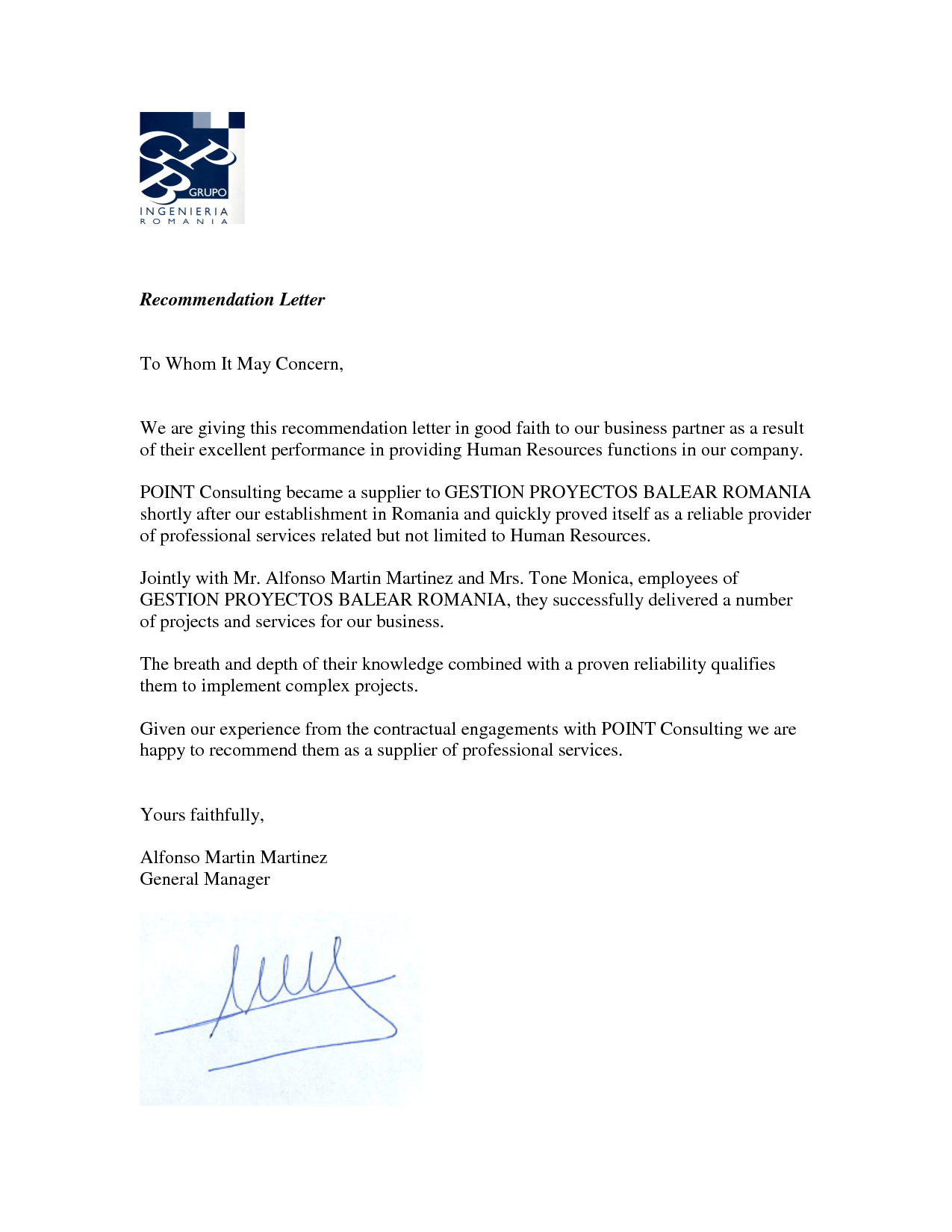 Business Recommendation Letter For A Company Debandje within proportions 1275 X 1650