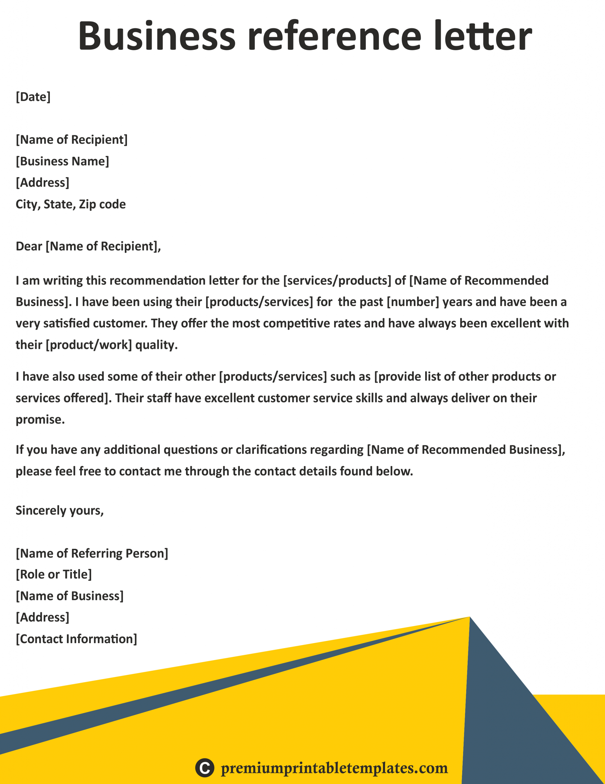 Business Reference Letter A Business Reference Is A intended for proportions 2550 X 3300