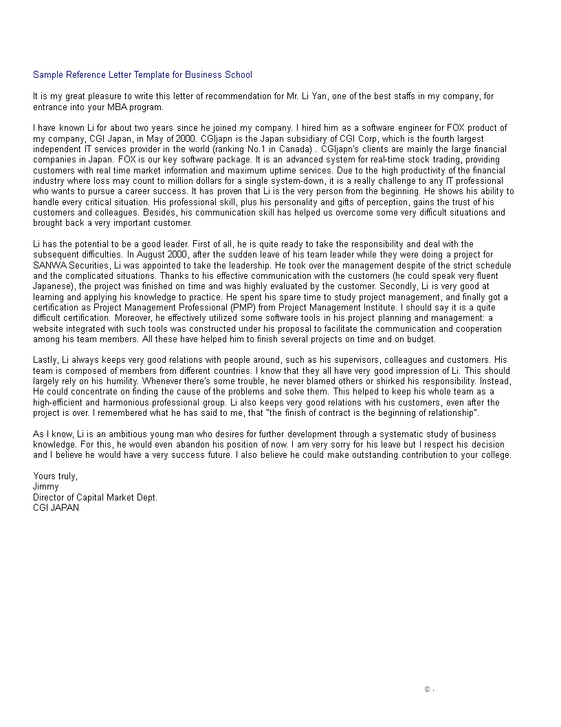 Business School Reference Letter Templates At with regard to measurements 816 X 1056