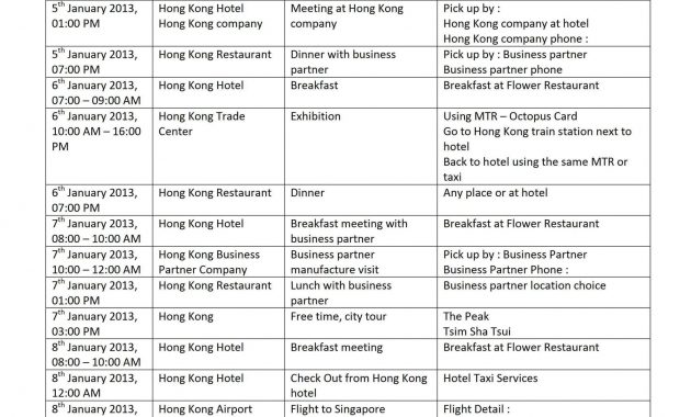 Business Trip Itinerary Examples Debandje throughout measurements 2550 X 3300