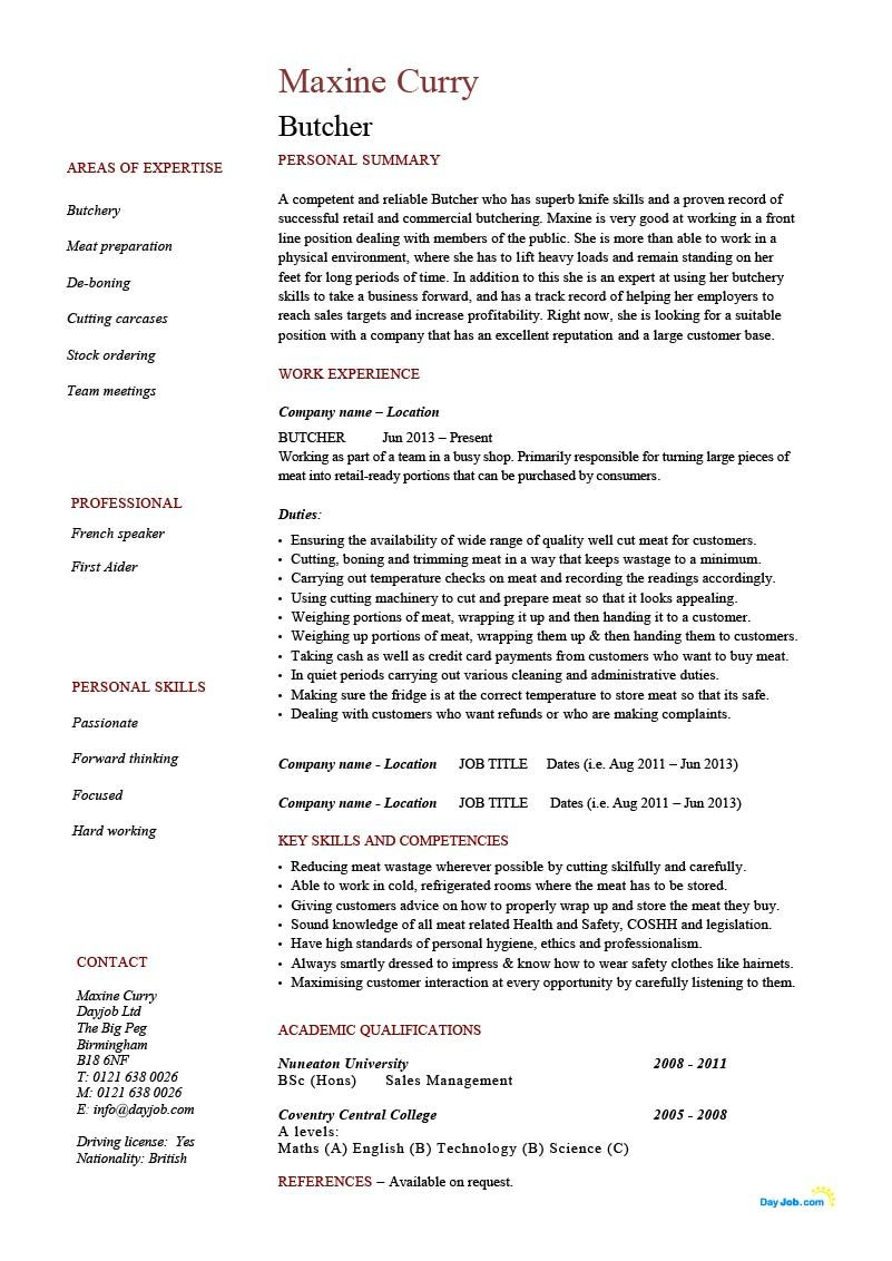 Butcher Resume Resume Examples Resume Good Resume Examples pertaining to sizing 801 X 1132