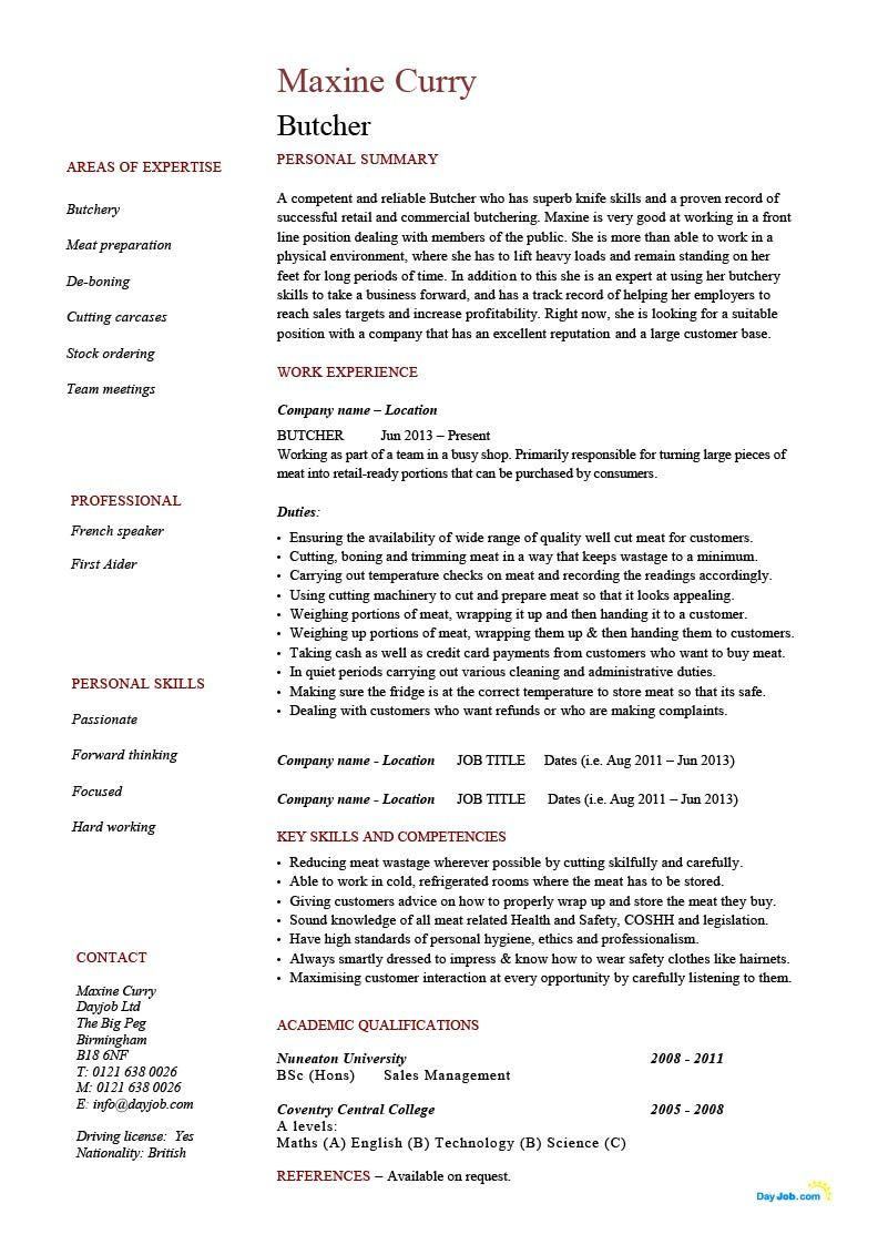 Butcher Resume Resume Examples Resume Good Resume Examples with measurements 801 X 1132