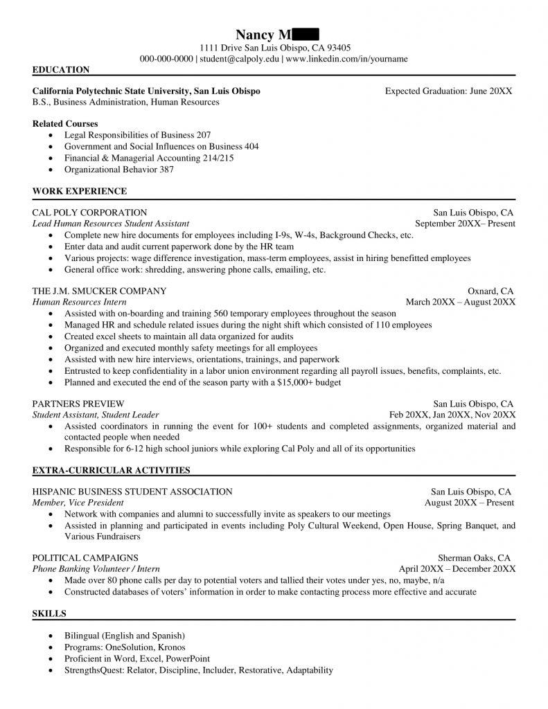 cal poly resume examples