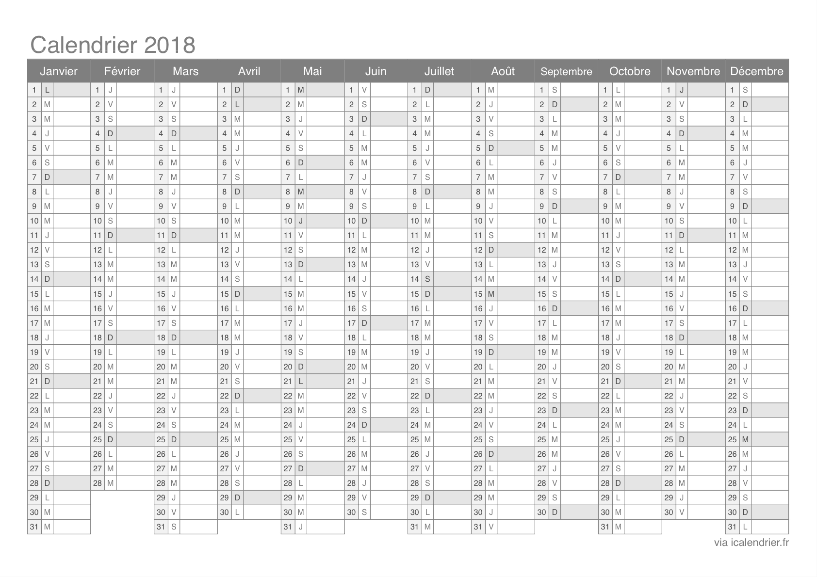 Calendrier 2018 Imprimer Pdf Et Excel Icalendrier in sizing 1684 X 1190