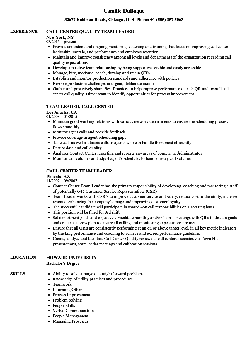 Call Center Team Leader Resume Samples Velvet Jobs pertaining to sizing 860 X 1240