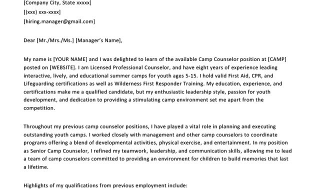 Camp Counselor Cover Letter Sample Tips Resume Genius for dimensions 800 X 1132