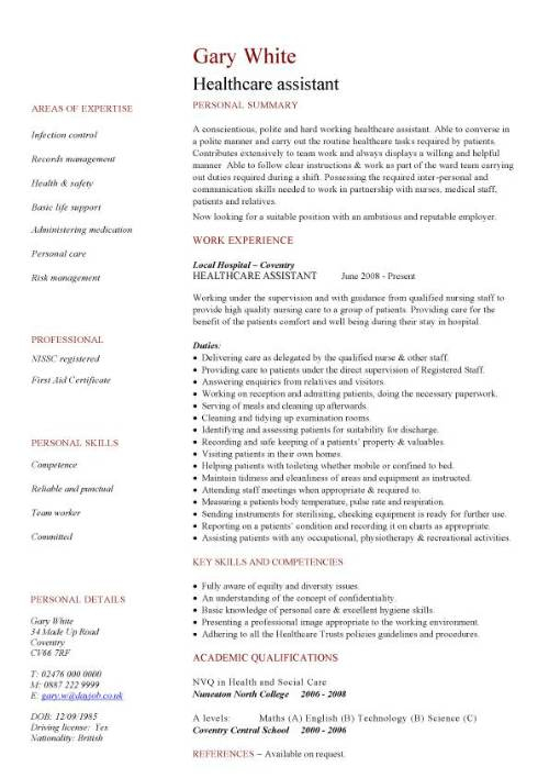 Care Assistant Cv Template Enom within proportions 500 X 708