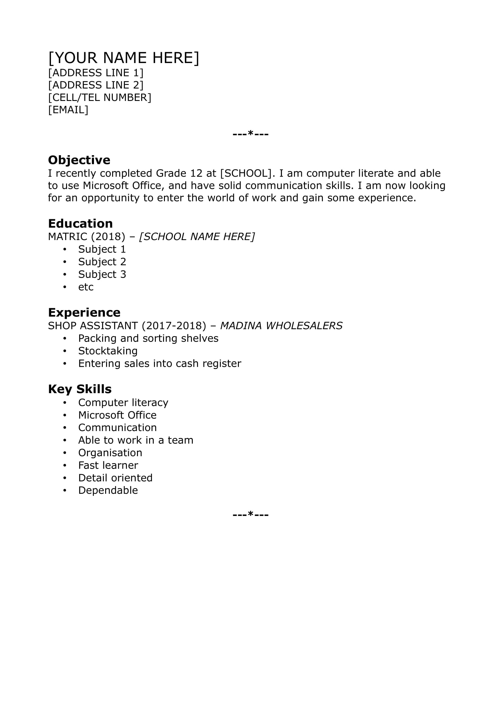 Careers Portal Entry Level Cv Template intended for dimensions 1653 X 2339