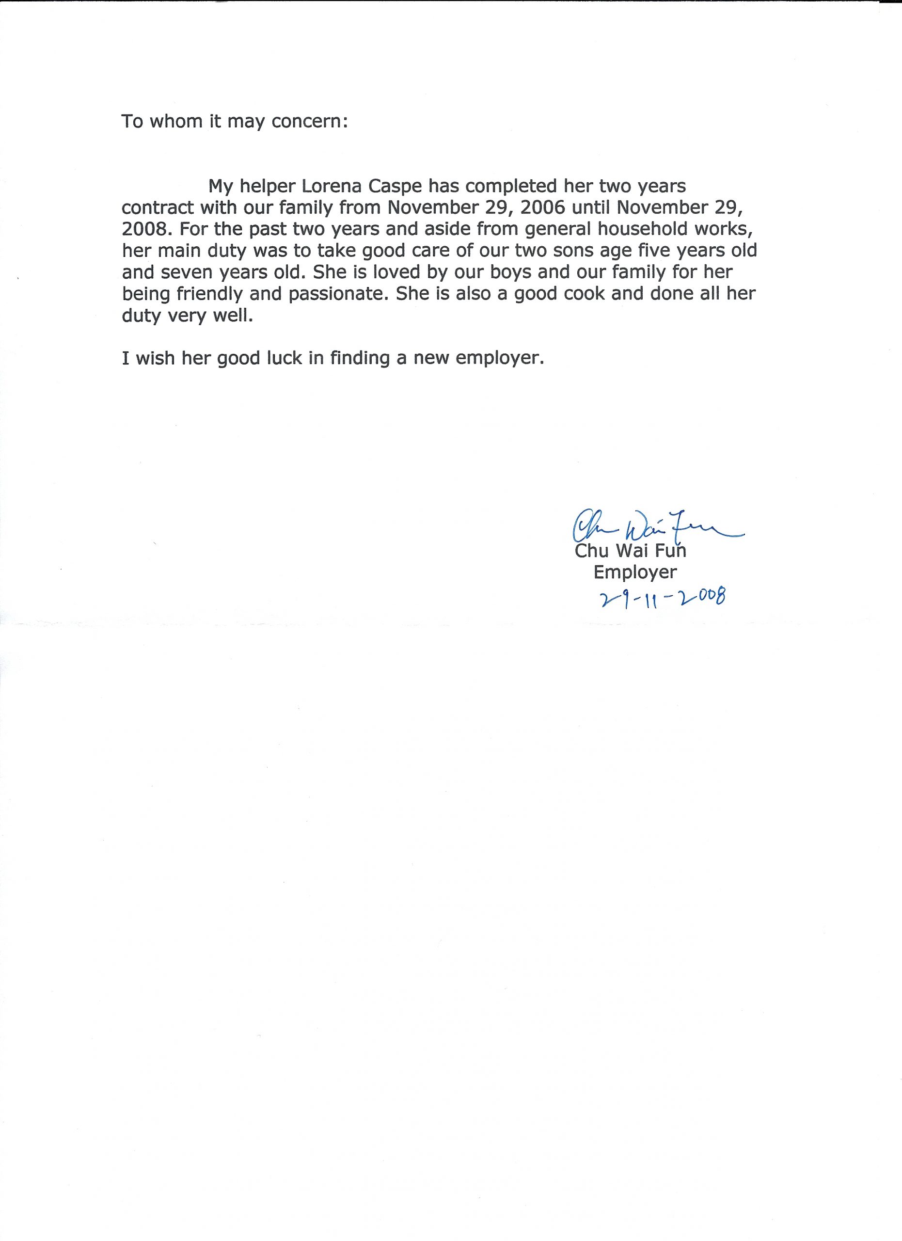 Sample Reference Letter For Caregiver