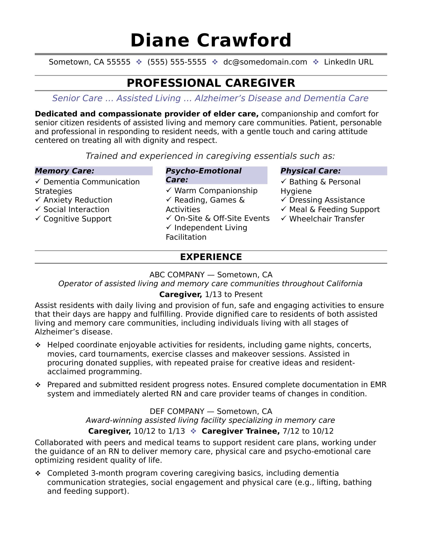 Caregiver Resume Sample Monster pertaining to sizing 1700 X 2200