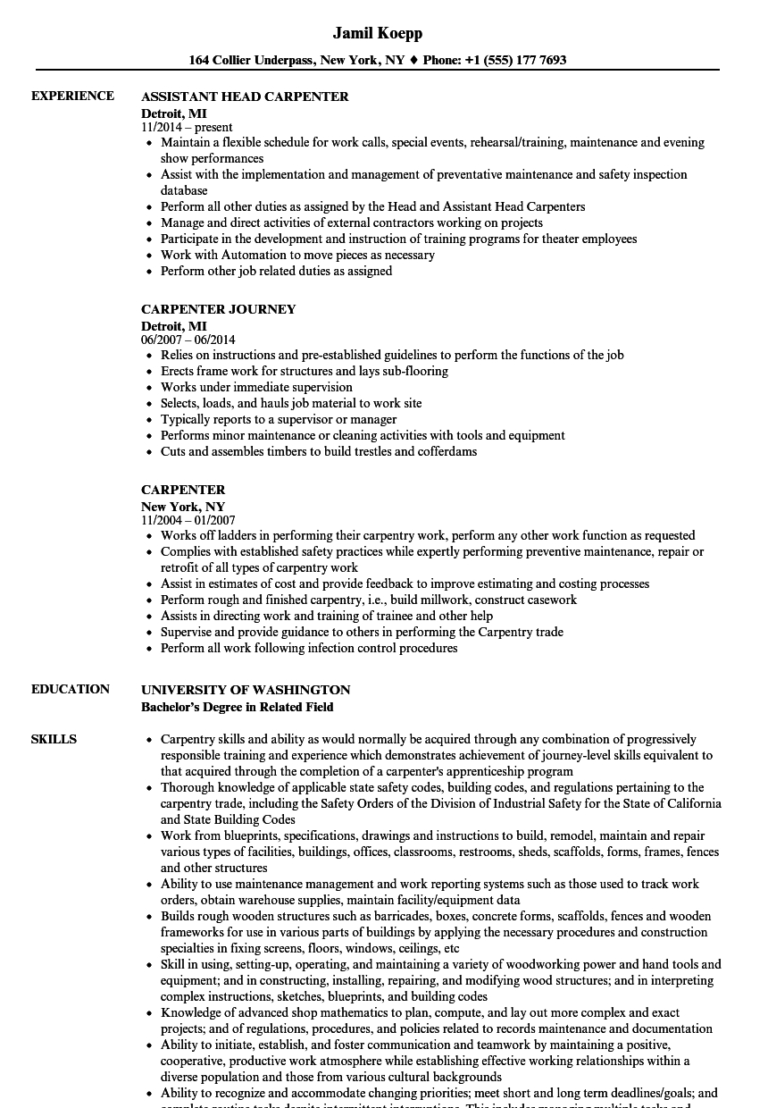 Carpenter Resume Samples Velvet Jobs regarding measurements 860 X 1240