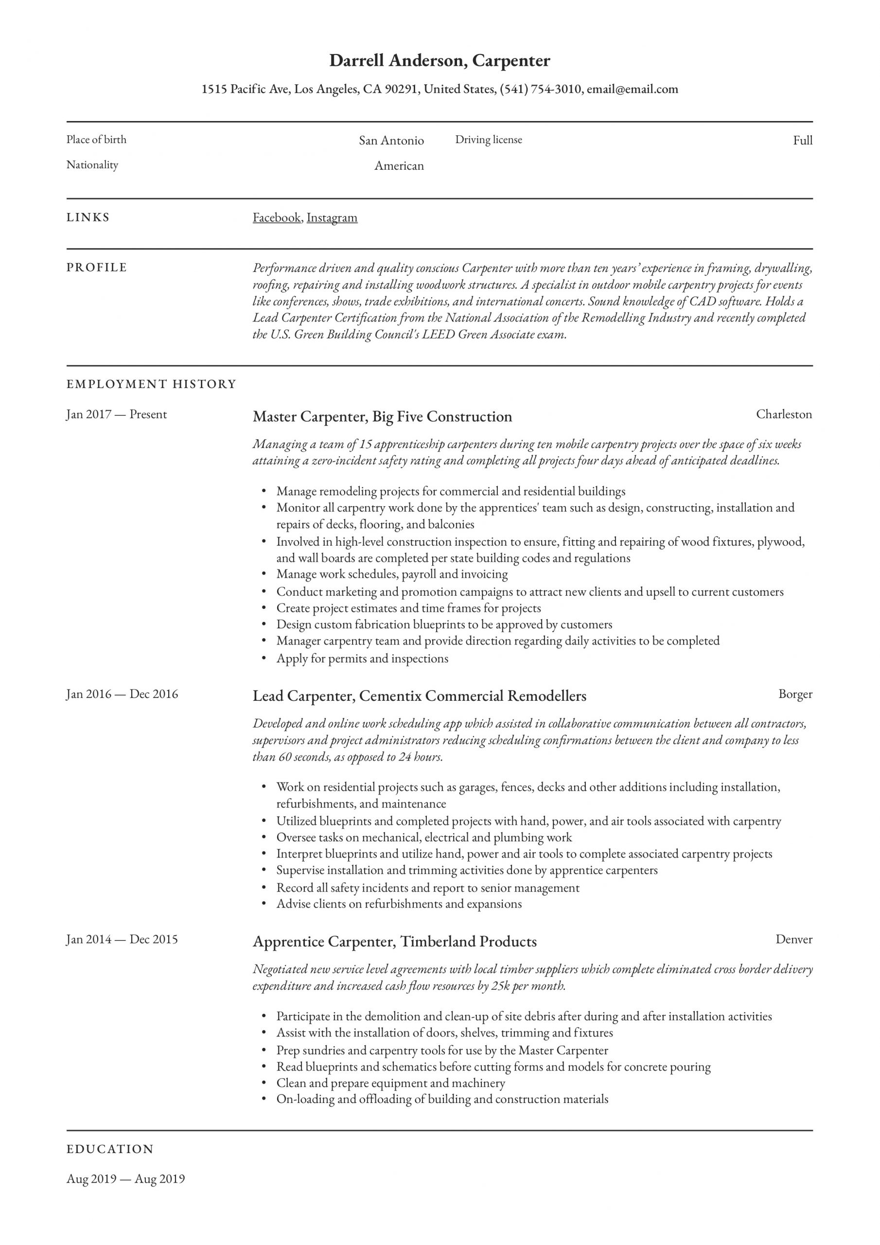 Carpenter Resume Writing Guide 12 Resume Examples 2020 in proportions 2480 X 3507