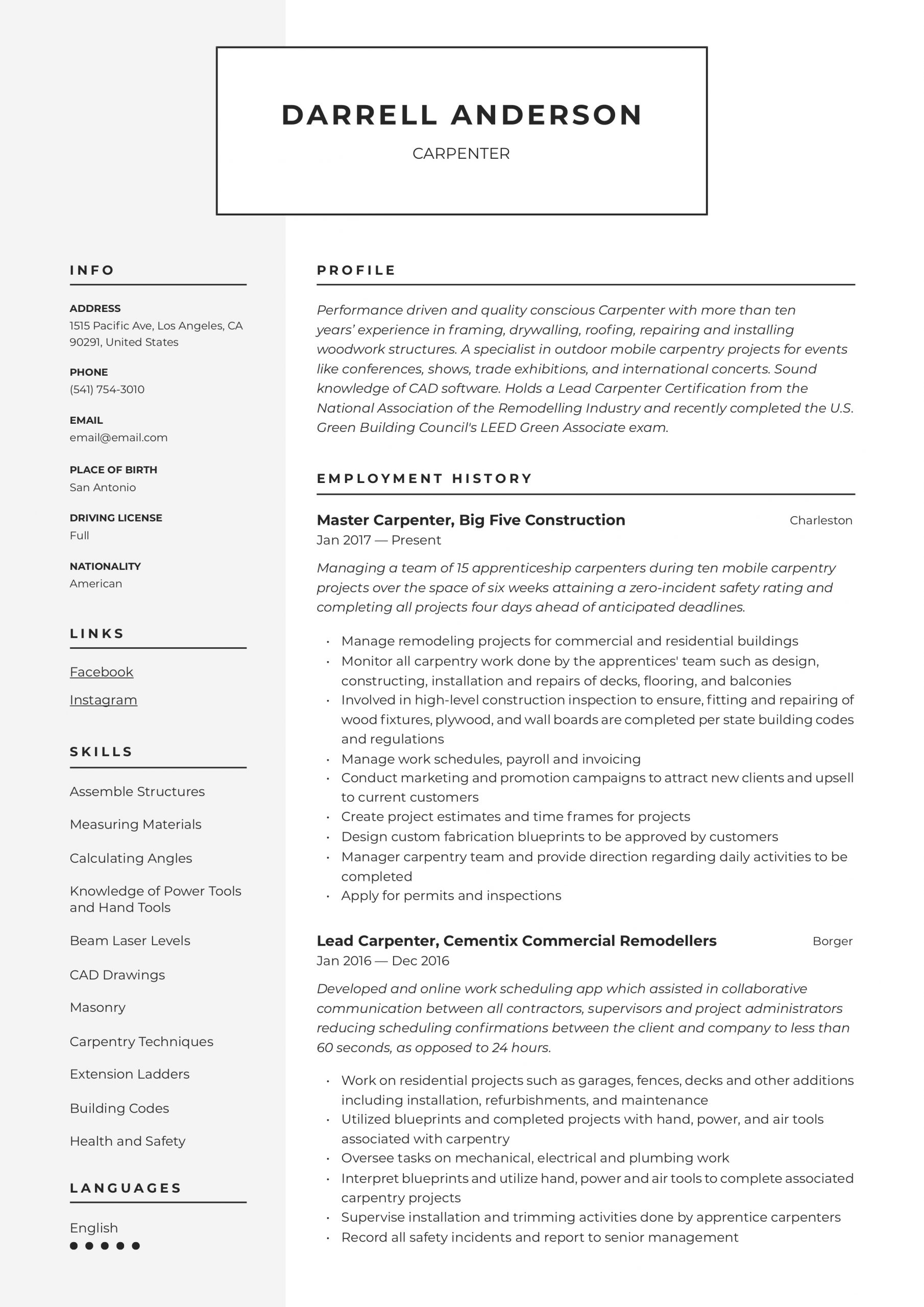 Carpenter Resume Writing Guide 12 Resume Examples 2020 intended for sizing 2480 X 3507