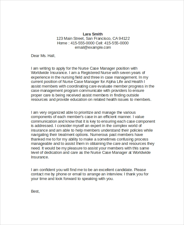 case manager cover letter examples