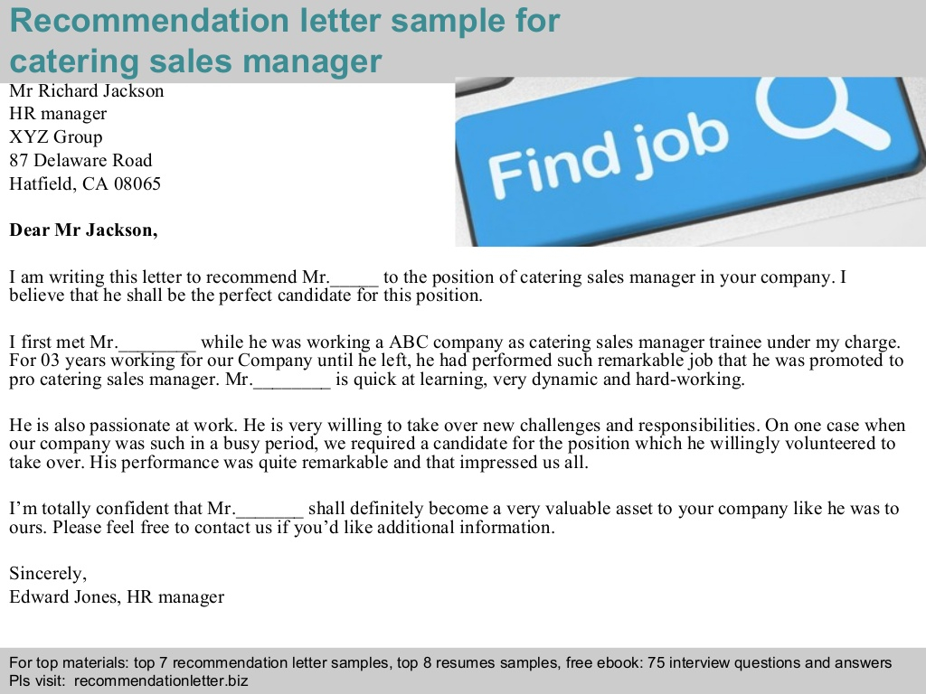 Catering Sales Manager Recommendation Letter for proportions 1024 X 768