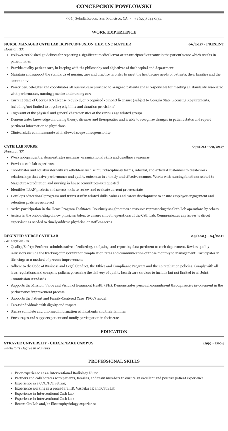 Cath Lab Nurse Resume Sample Mintresume with proportions 800 X 1506