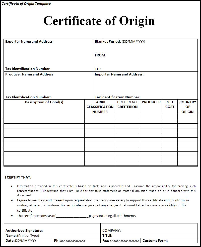 Certificate Of Origin Templates 2 Free Printable Word inside size 801 X 985