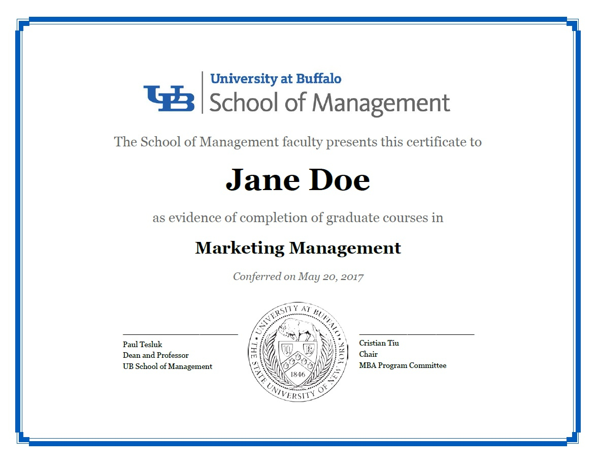 Certificates School Of Management University At Buffalo intended for dimensions 1178 X 911