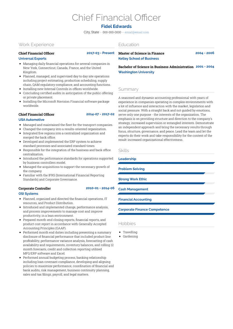 Cfo Resume Samples And Templates Visualcv with regard to measurements 800 X 1128