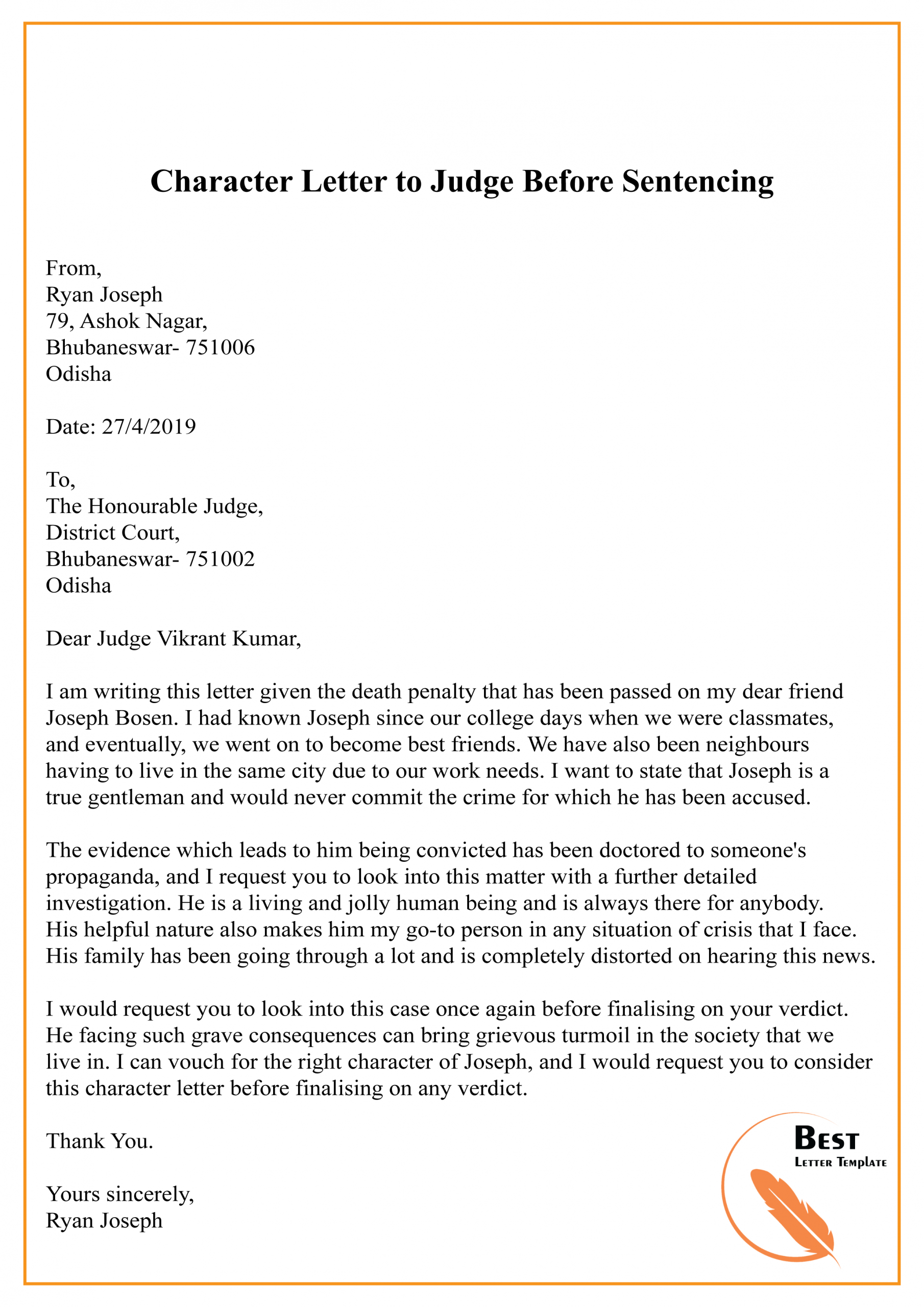 Character Letter To Judge Before Sentencing 01 Best Letter regarding sizing 2480 X 3508