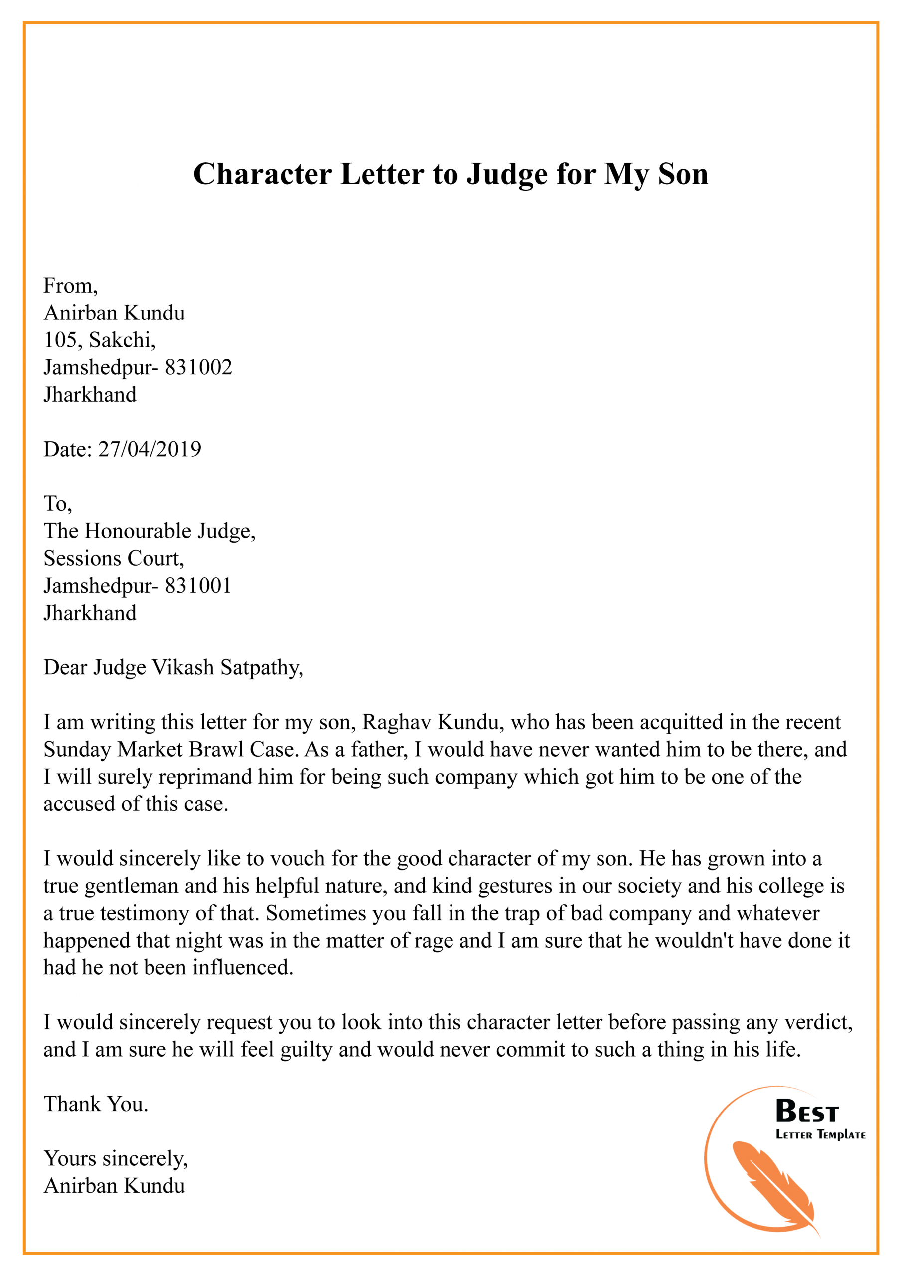 Character Letter To Judge For My Son 01 Best Letter Template within size 2480 X 3508