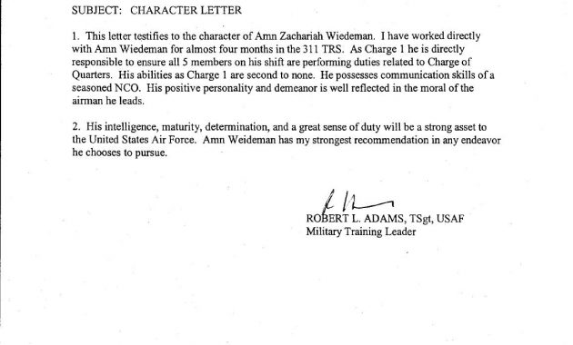 Character Letter United States Air Force Zachariah in proportions 1156 X 1496