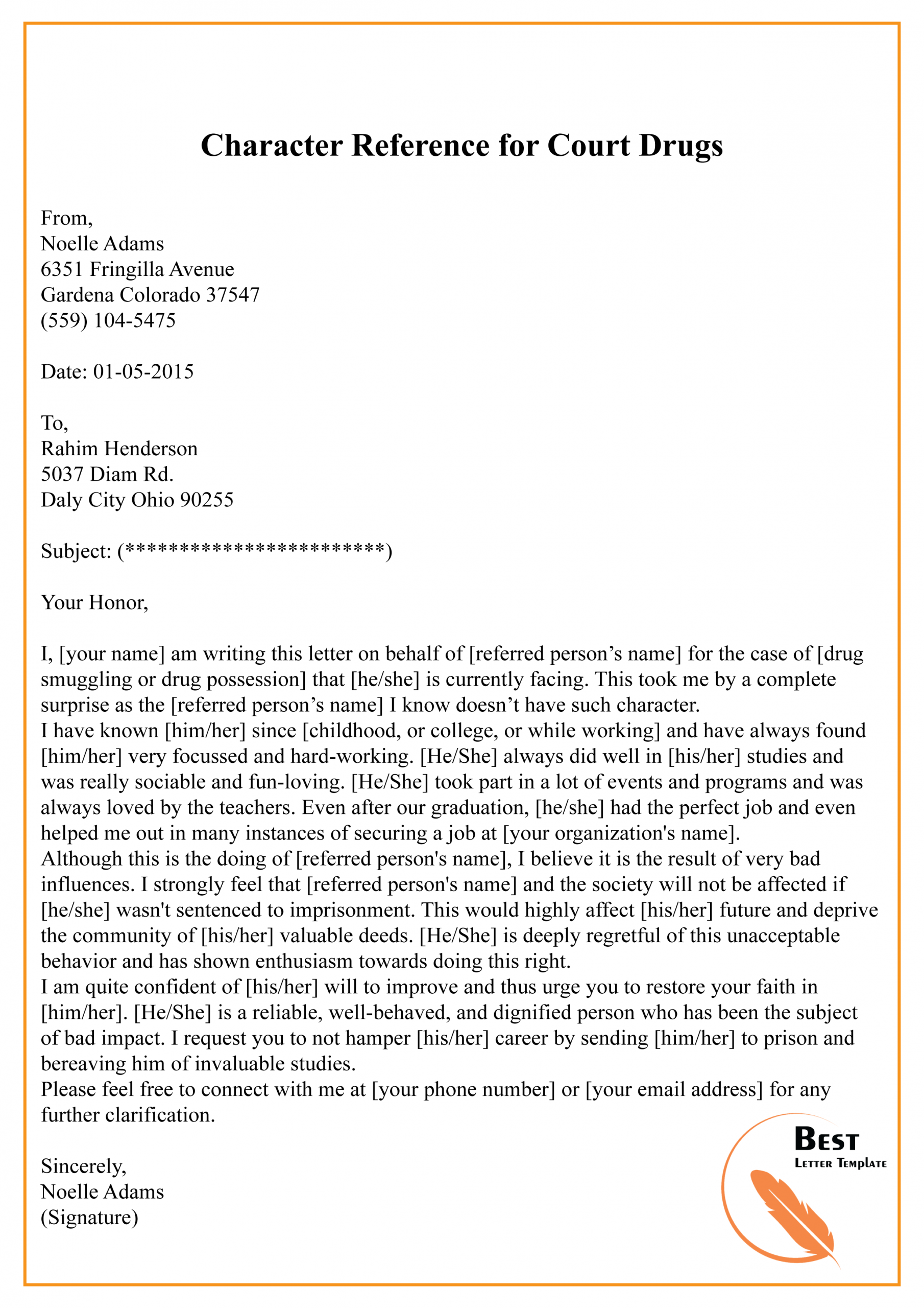 Letter Of Recommendation For Drug Court Invitation Template Ideas