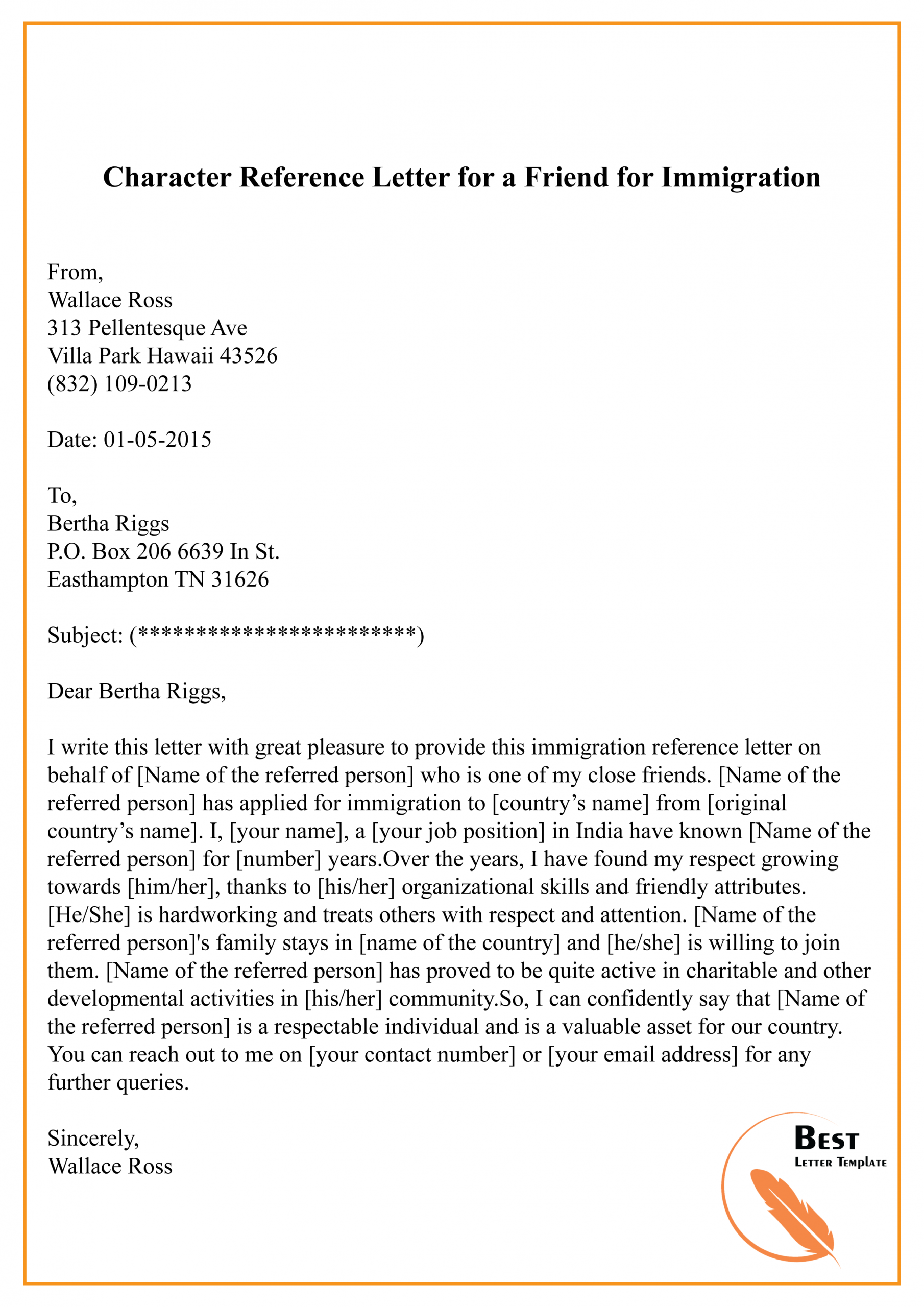 Character Reference Letter For A Friend For Immigration 01 for size 2480 X 3508