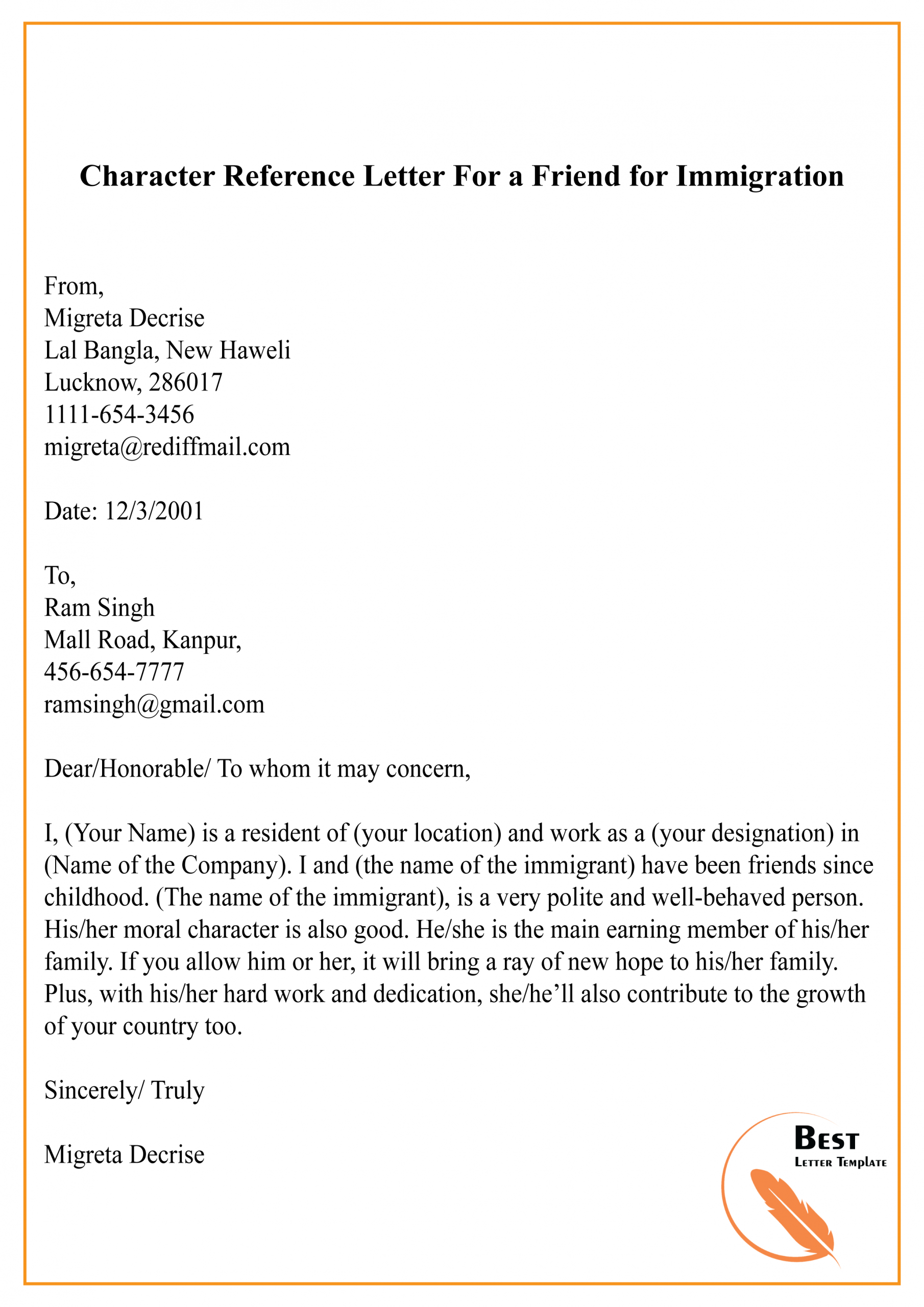 Character Reference Letter For A Friend For Immigration 01 pertaining to dimensions 2480 X 3508