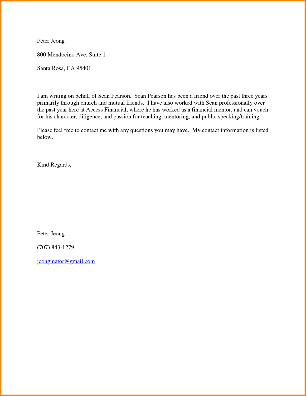 Character Reference Letter For A Friend Personal Reference for sizing 1287 X 1662