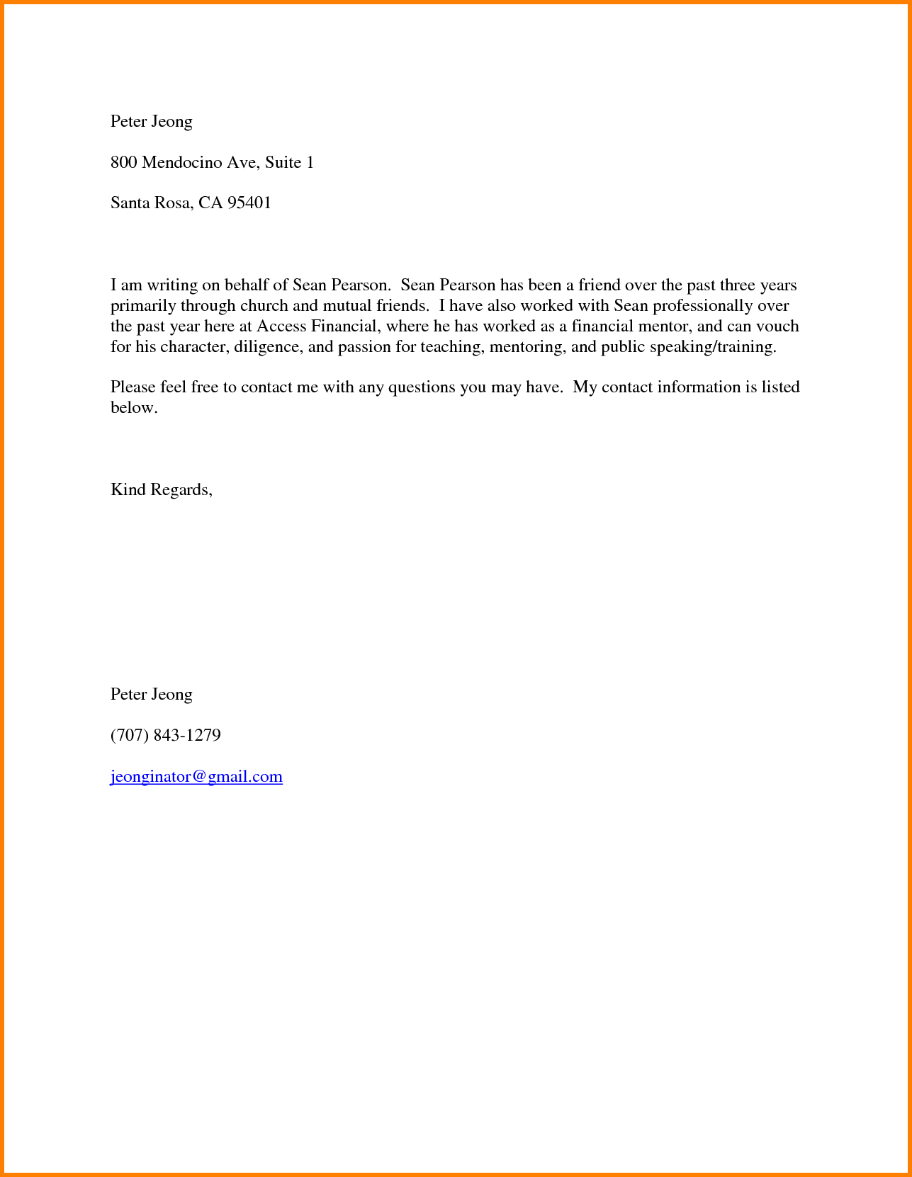 Character Reference Letter For A Friend Personal Reference in proportions 1287 X 1662