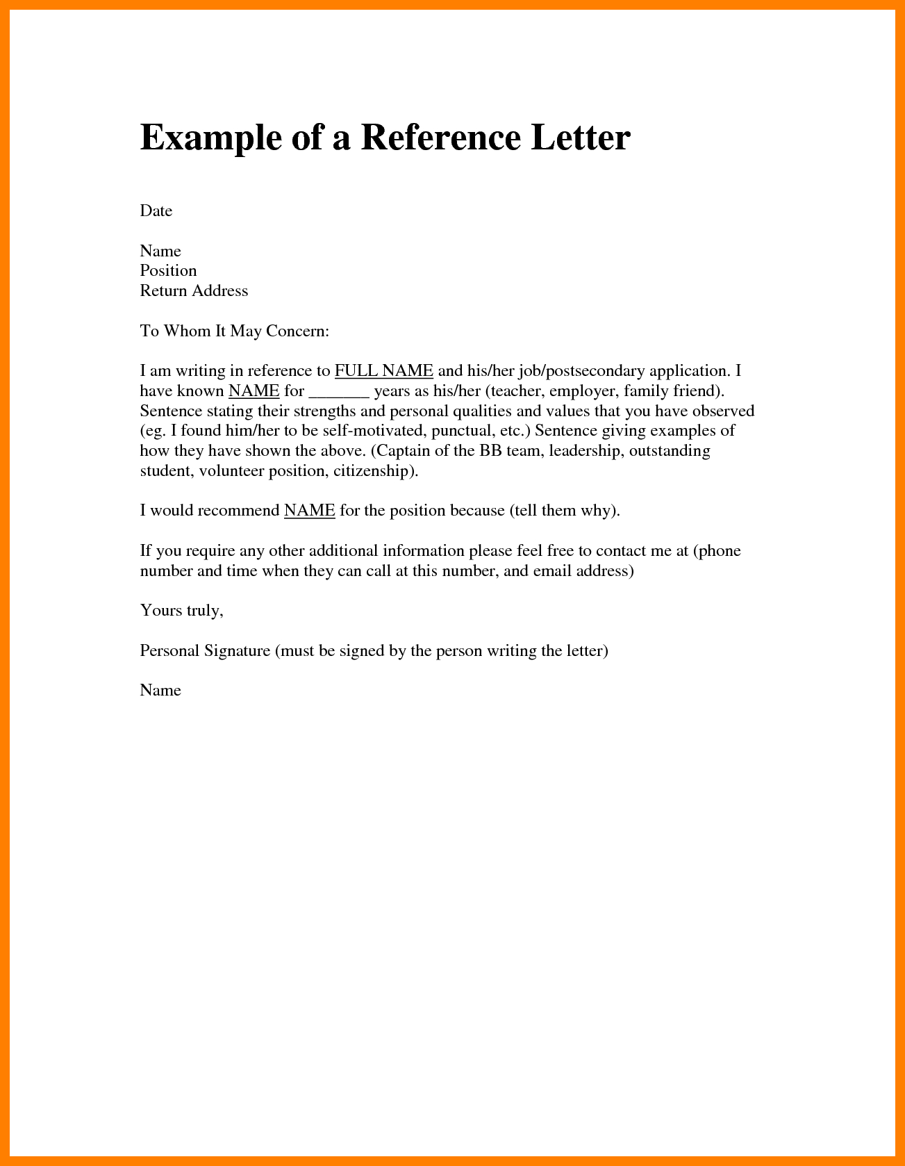 Sample Personal Character Reference Letter For A Friend