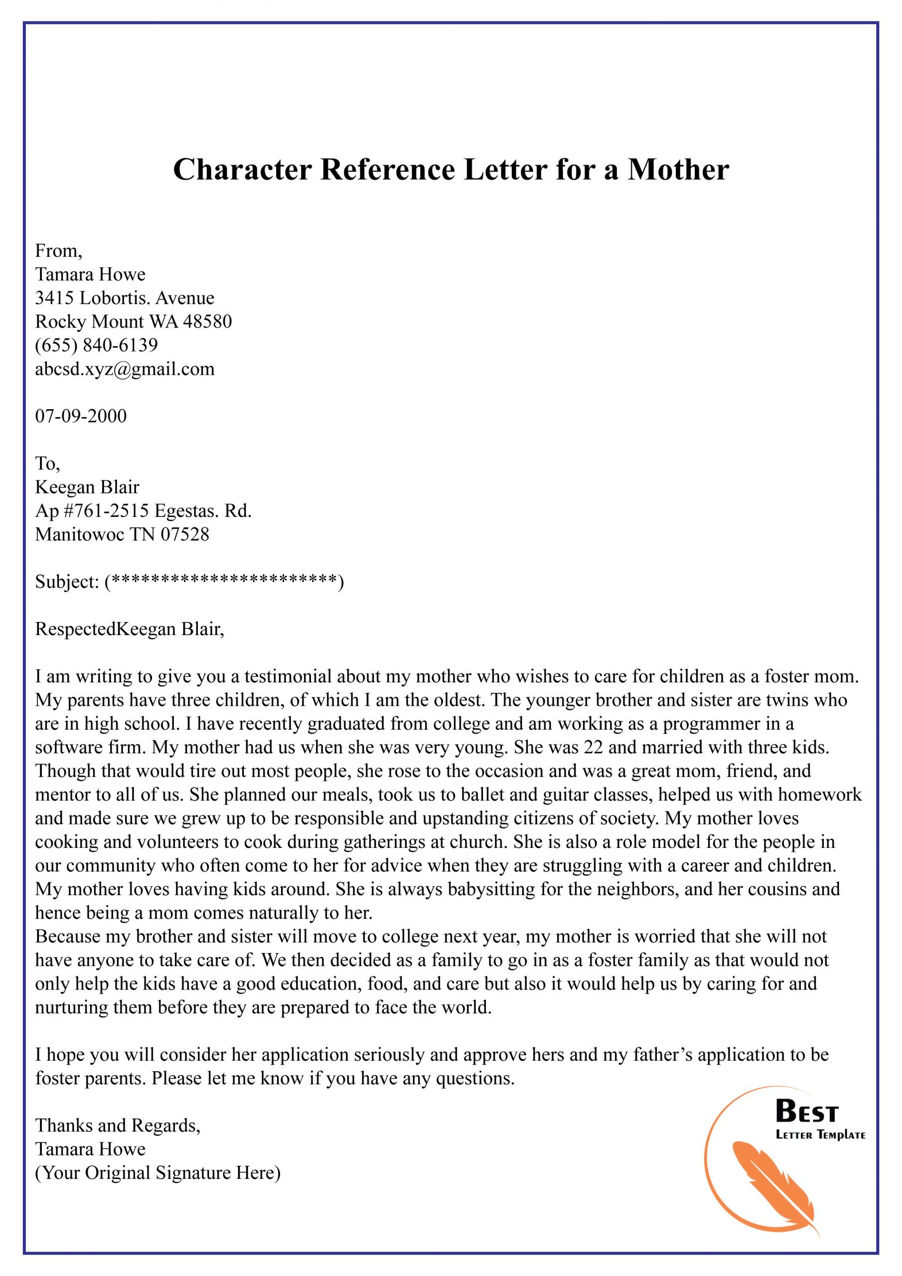 Character Reference Letter For A Mother 01 Best Letter for dimensions 2480 X 3508