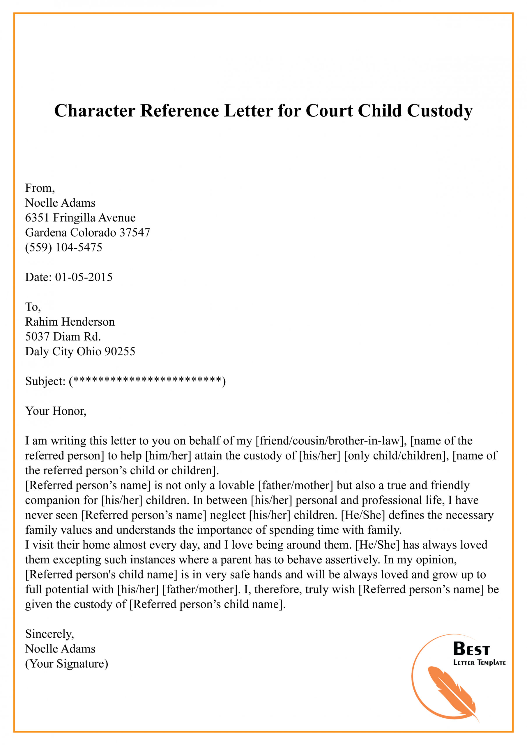 Example Character Reference Letter For Court From Wife • Invitation