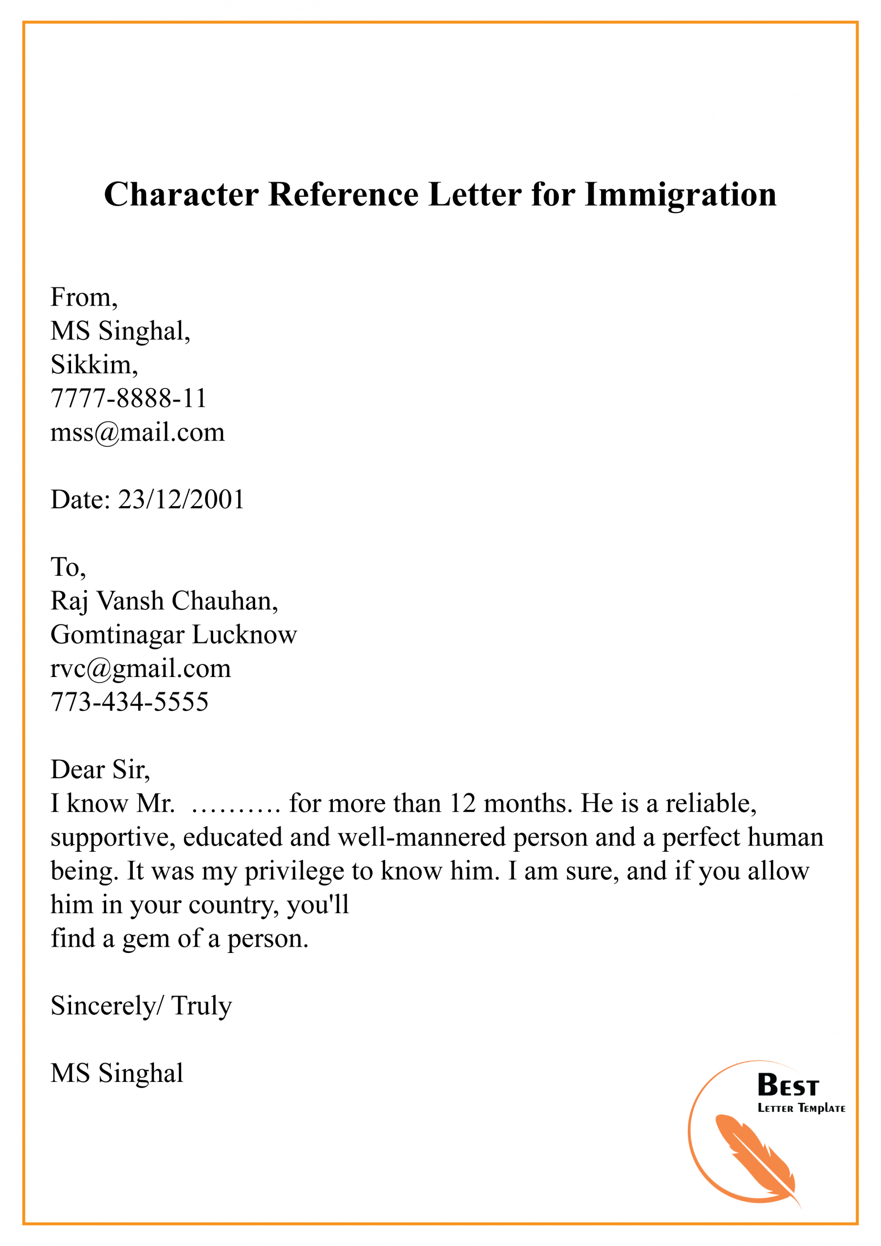 Character Reference Letter For Immigration 01 Best Letter in size 2480 X 3508