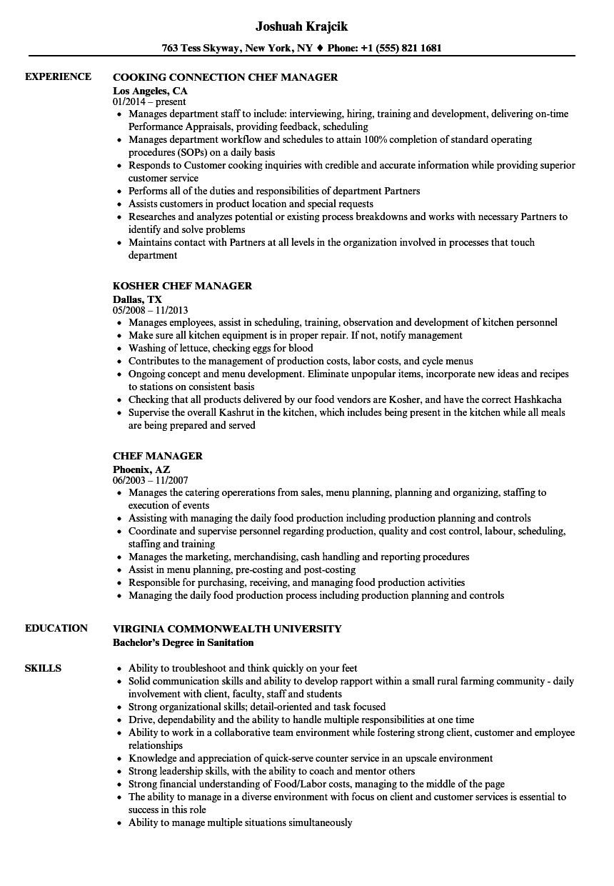 Chef Manager Resume Samples Velvet Jobs with measurements 860 X 1240