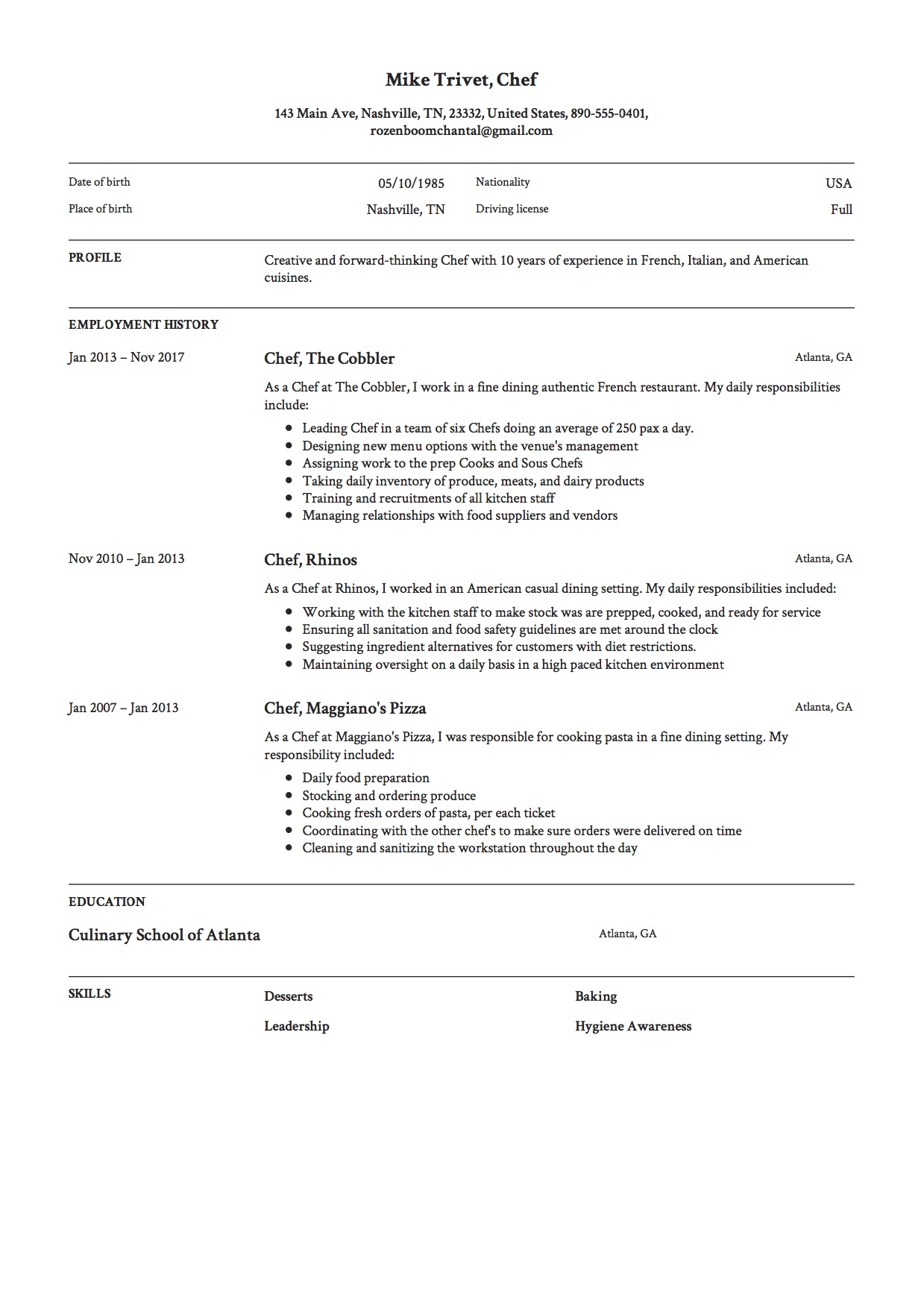 Chef Resume Writing Guide 12 Templates Free Downloads regarding proportions 1239 X 1754