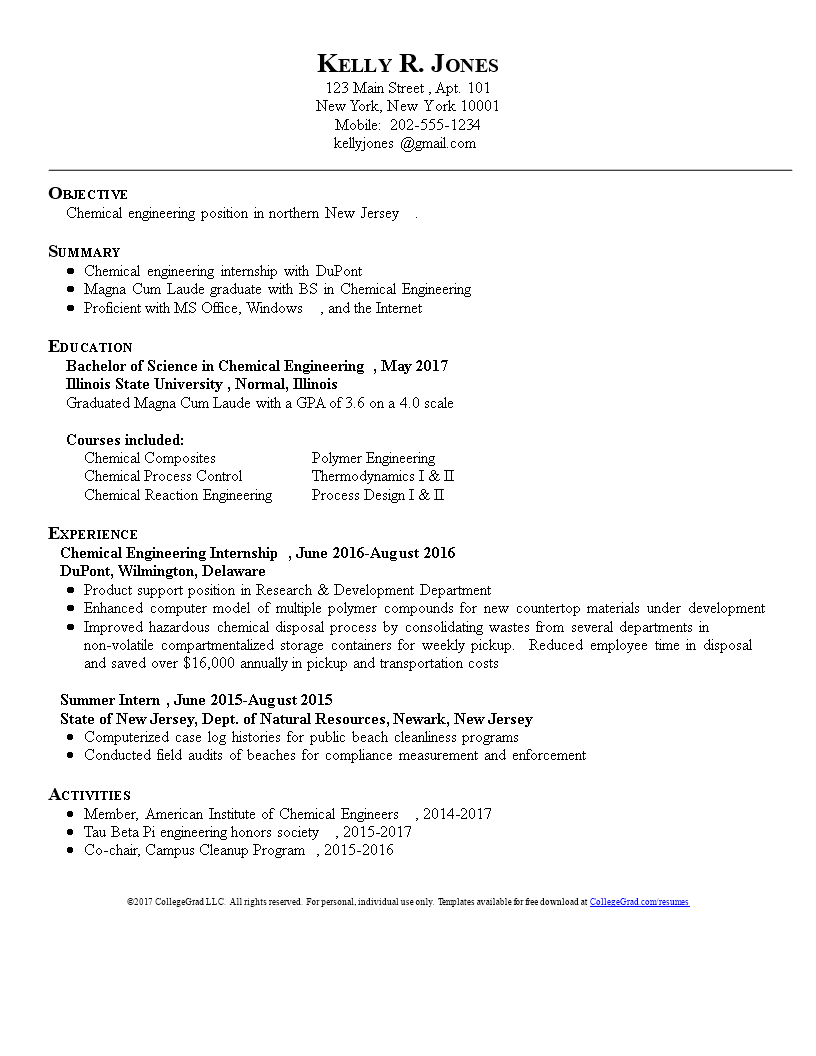 Chemical Engineering Student Resume Templates At throughout dimensions 816 X 1056