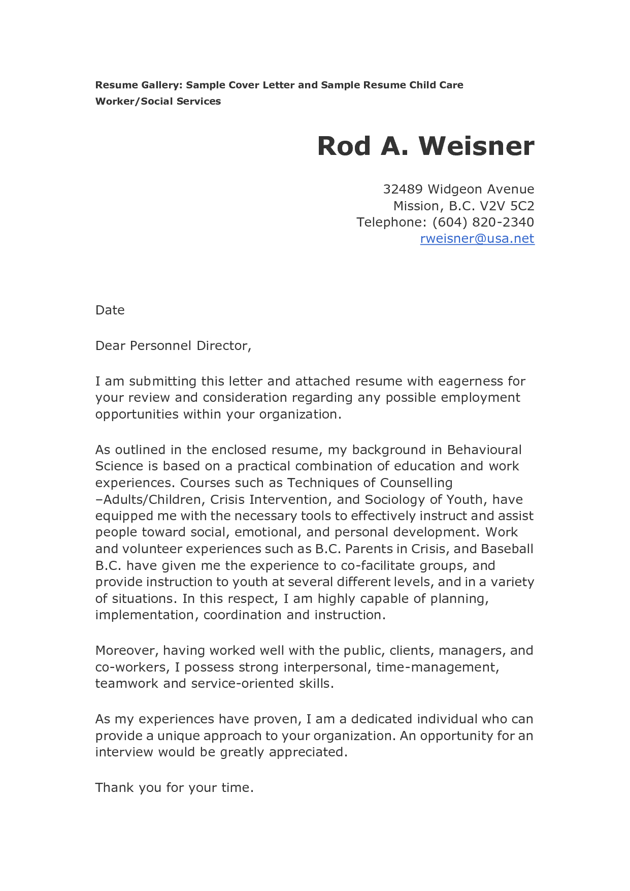 Child Care Cover Letter Australia Cover Letter Cover intended for dimensions 1241 X 1754