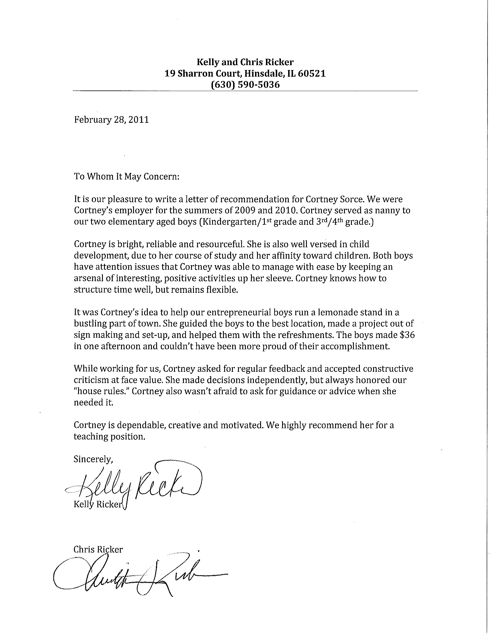 Child Care Letter Of Recommendation Example • Invitation ...
