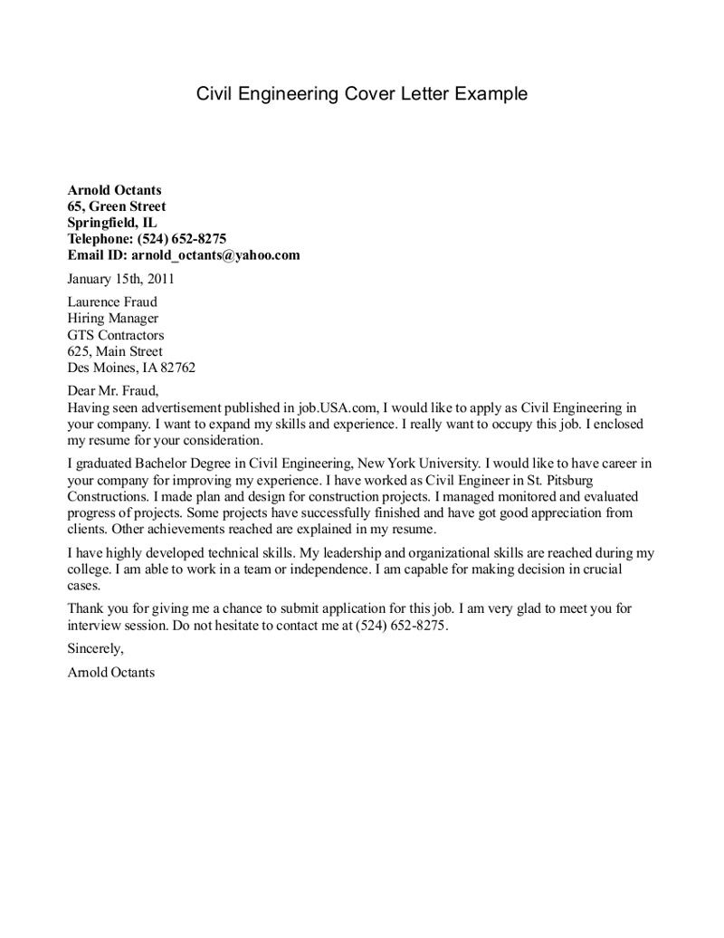 Civil Engineer Cover Letter Example Example Cover Letter intended for sizing 800 X 1036