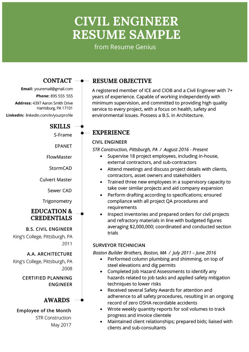 Civil Engineering Resume Example Writing Guide Resume Genius regarding measurements 800 X 1132